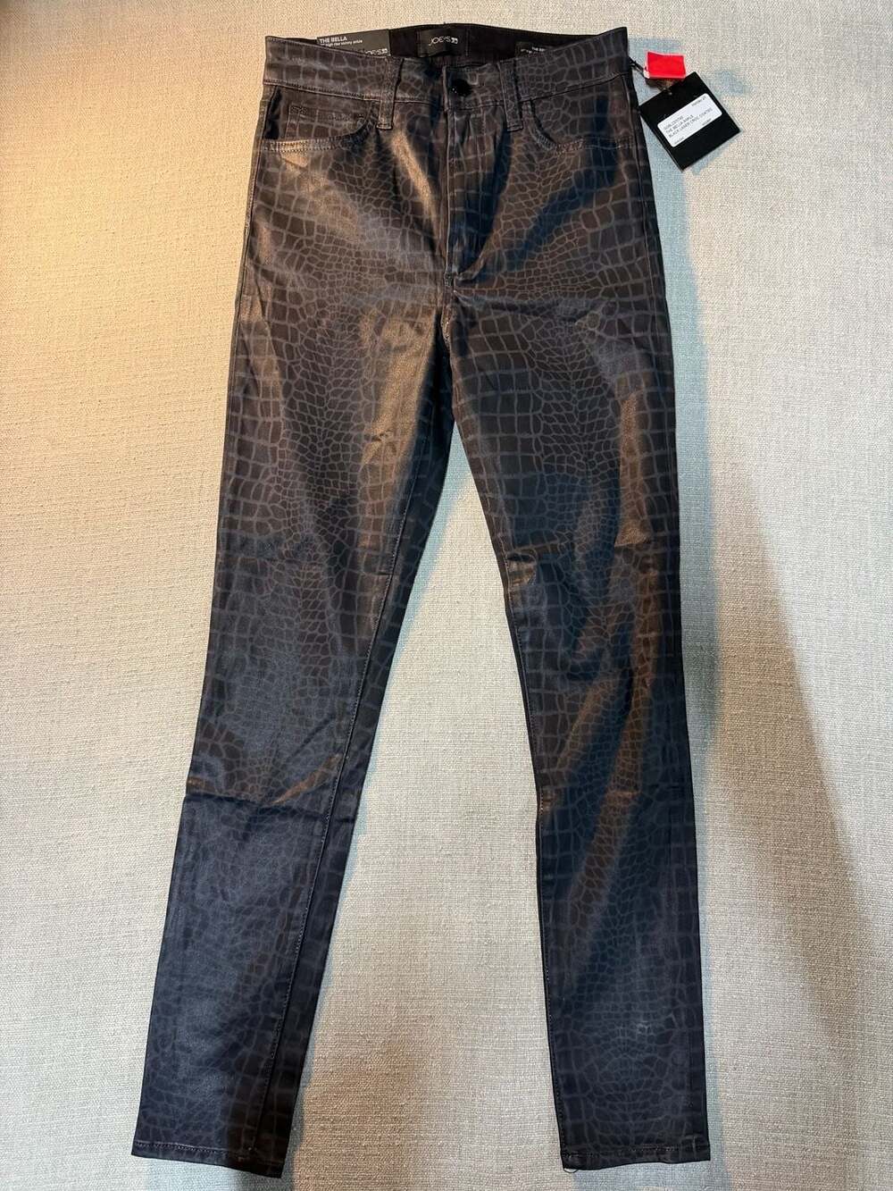 Joe's Jeans The Bella High Rise Skinny Ankle Black Laser Croc Coated Pants